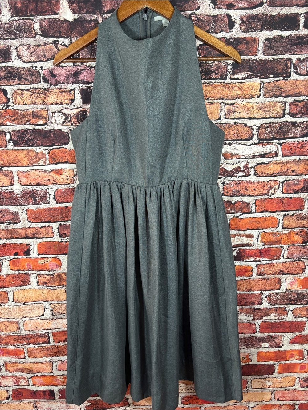 COS Sleeveless Midi Dress Medium Shimmer Charcoal Gray Low Sides Size 6/M